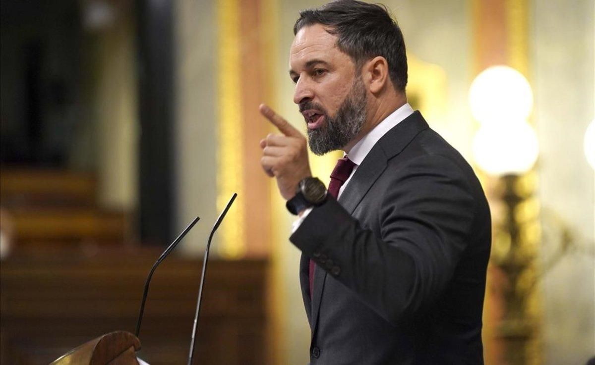 Santiago Abascal, en un momento de su intervención en el Congreso de los Diputados, esta mañana Santiago Abascal, en un momento de su intervención en el Congreso de los Diputados, esta mañana