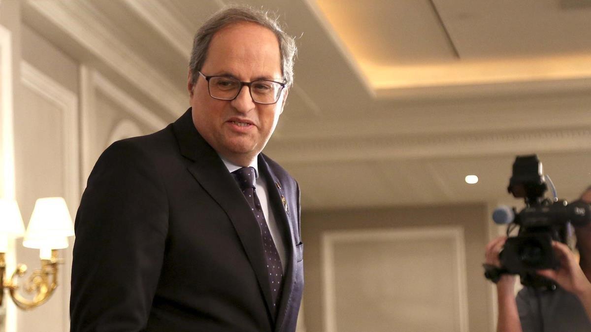 Quim Torra durante los desayunos informativos de Europa Press. Quim Torra durante los desayunos informativos de Europa Press.