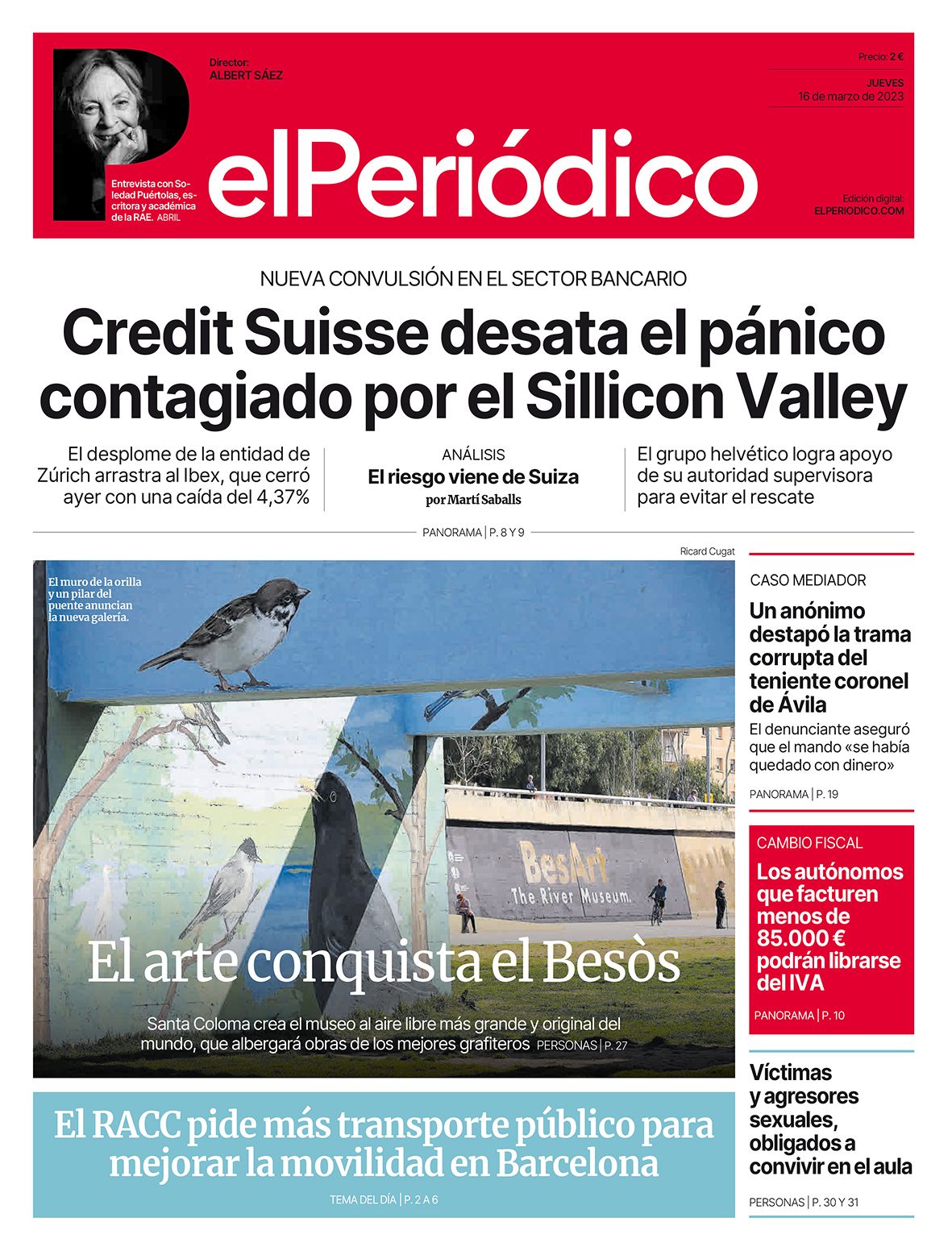 La portada de EL PERIÓDICO del 16 de marzo de 2023
