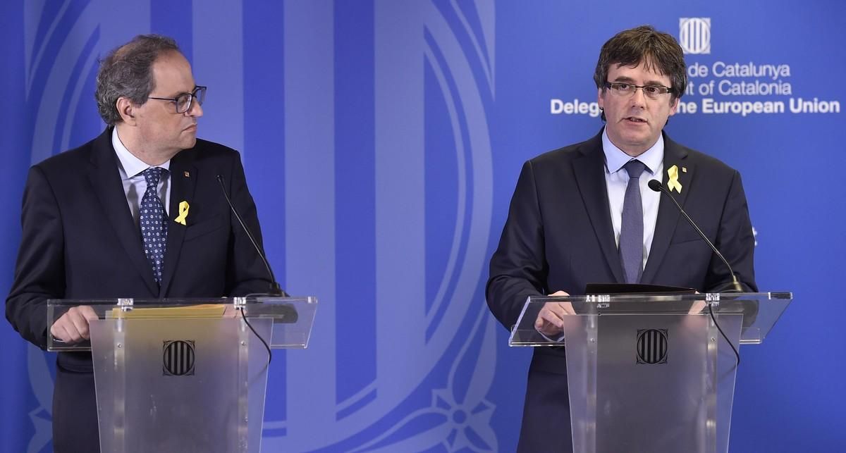 Quim Torra y Carles Puigdemont, en la rueda de prensa que dieron en Bruselas, el pasado 28 de julio. Quim Torra y Carles Puigdemont, en la rueda de prensa que dieron en Bruselas, el pasado 28 de julio.