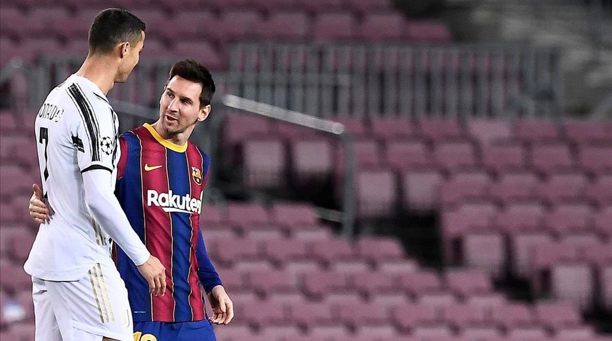Cristiano Ronaldo y Messi, en el Barça-Juventus del Camp Nou. Cristiano Ronaldo y Messi, en el Barça-Juventus del Camp Nou.