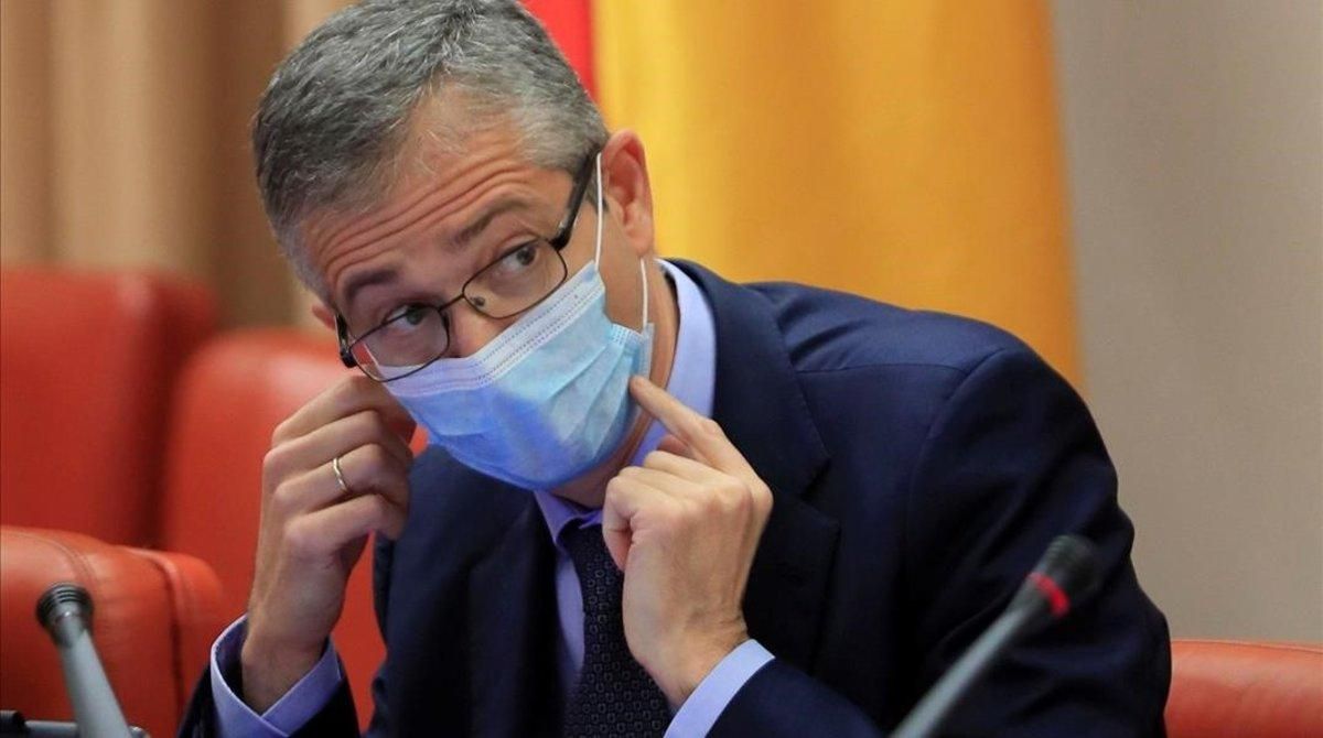 El gobernador del Banco de España, Pablo Hernández de Cos, durante una comparecencia en la Comisión de Presupuestos del Congreso. El gobernador del Banco de España, Pablo Hernández de Cos, durante una comparecencia en la Comisión de Presupuestos del Congreso.