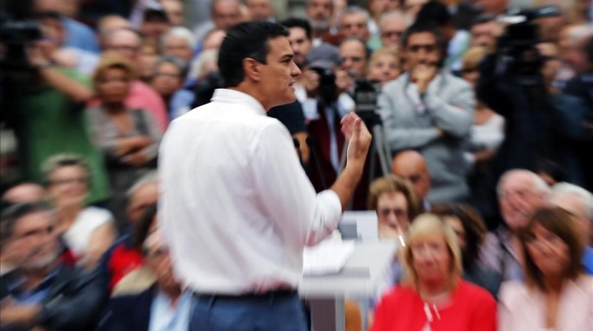 Pedro Sánchez, durante un mitin el pasado jueves en Bilbao. Pedro Sánchez, durante un mitin el pasado jueves en Bilbao.