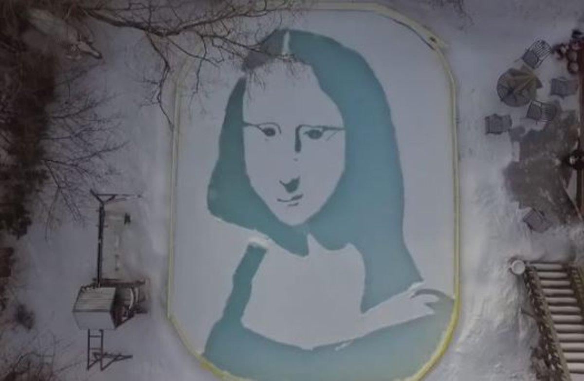 Un artista canadiense dibuja una espectacular Mona Lisa sobre la nieve