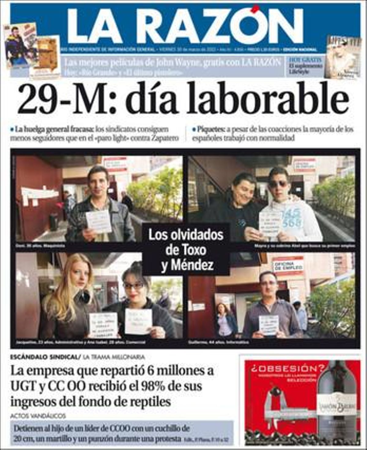 Portada de ’La Razón’. Portada de ’La Razón’.