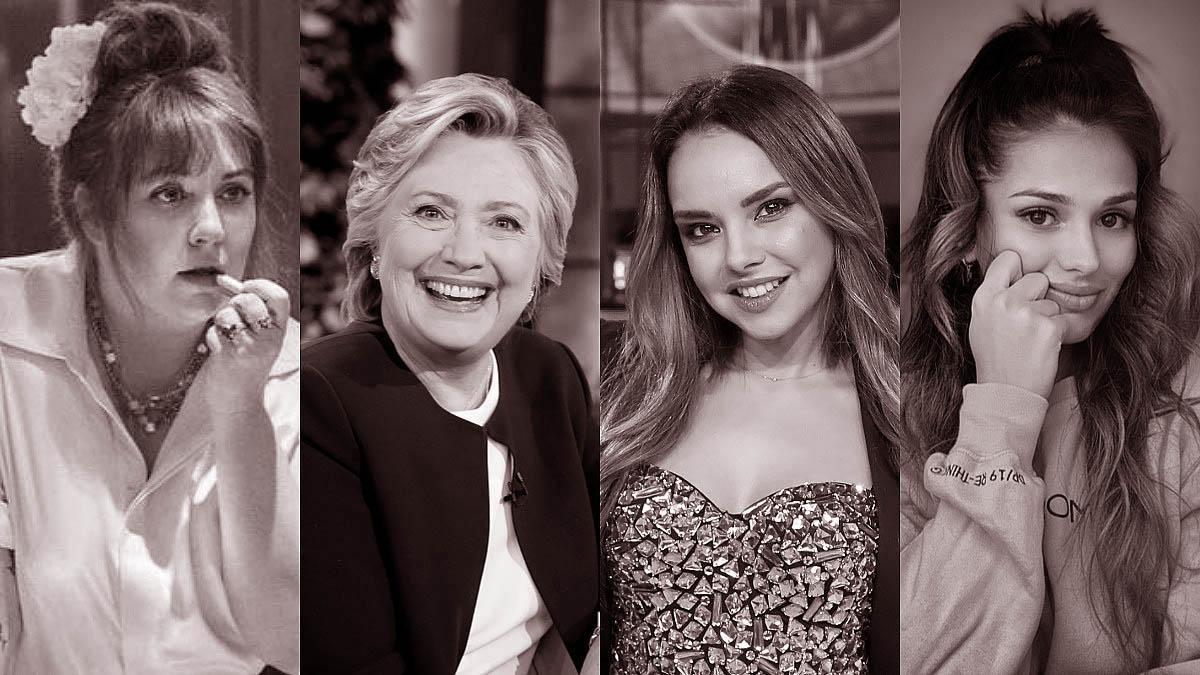 De izquierda a derecha, Lena Dunham, Hillary Clinton, Chenoa y Sara Sálamo, que han explicado su experiencia con la endometriosis.