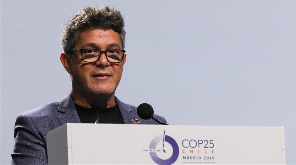 Alejandro Sanz, en su intervencion en la novena jornada de la Cumbre del Clima (COP25) en la Feria de Madrid (IFEMA), el pasado 10 de diciembre.