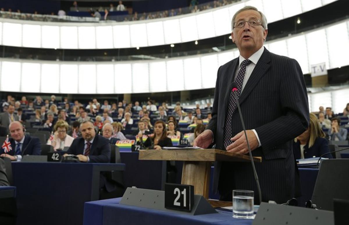 Jean-Claude Juncker, durante su discurso en el Parlamento Europeo, este martes en Estrasburgo.