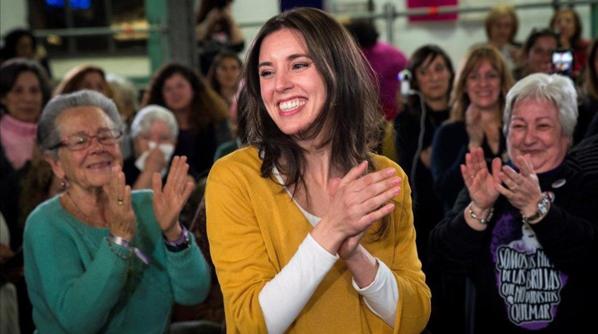 La portavoz de Podemos en el Congreso, Irene Montero, en su vuelta a la vida pública en el acto ’La vida, en el centro’ 