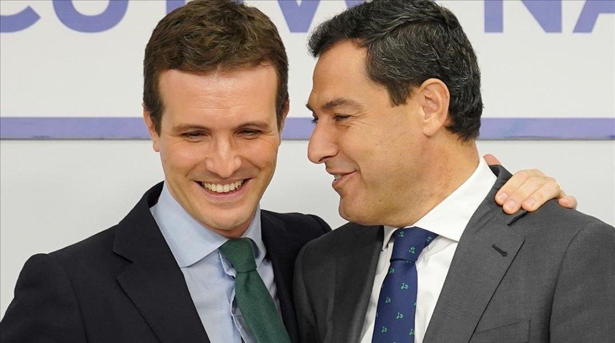 Pablo Casado y Juanma Moreno, en una reunión del comité ejecutivo nacional del PP en Madrid.