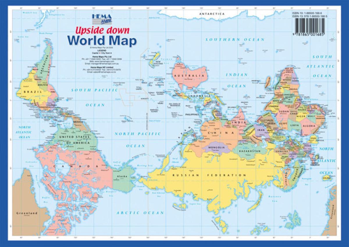 Australia, en el centro del mundo, en un mapa ’upside down’.