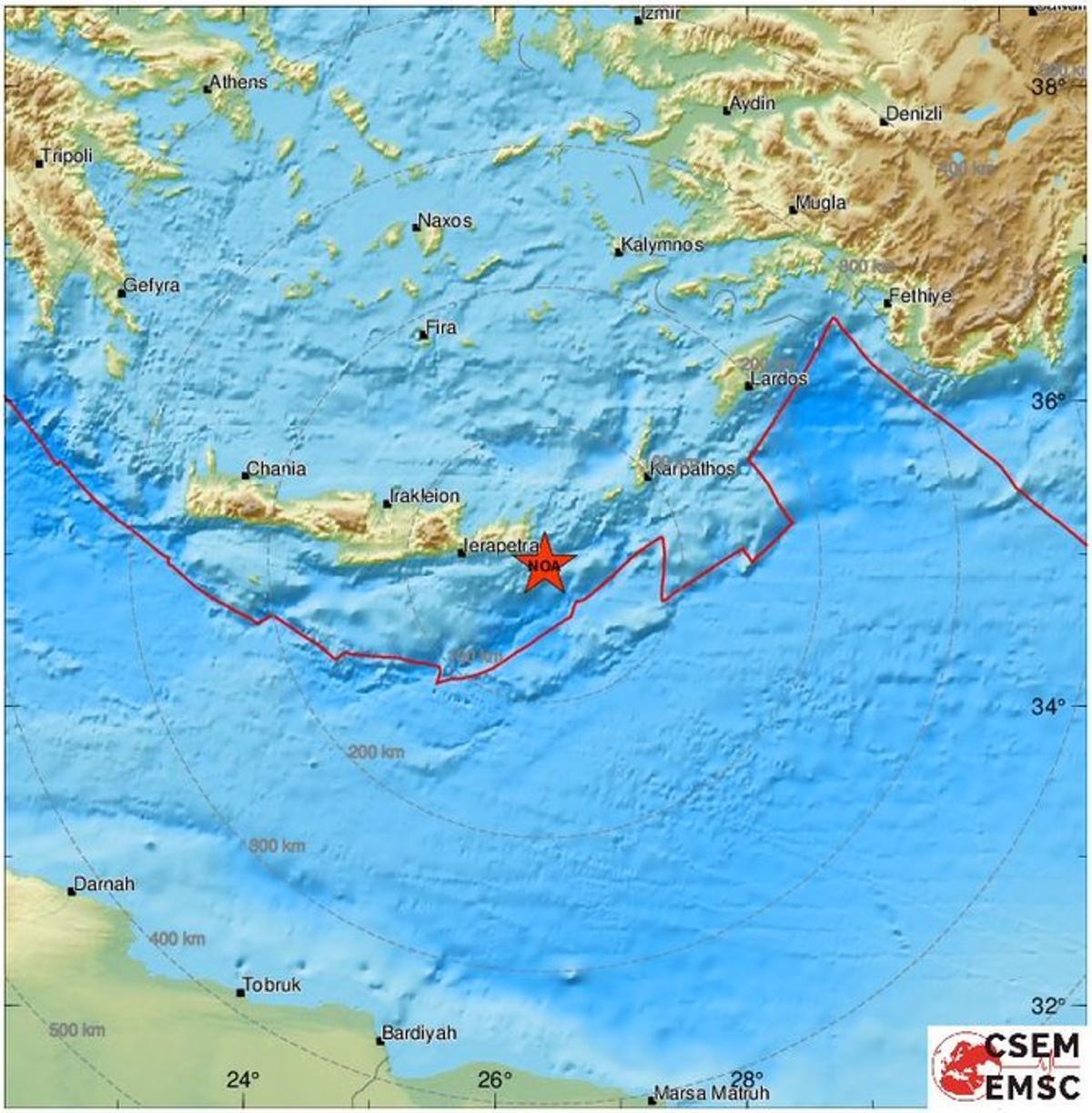 Epicentro del terremoto de este martes en Creta.