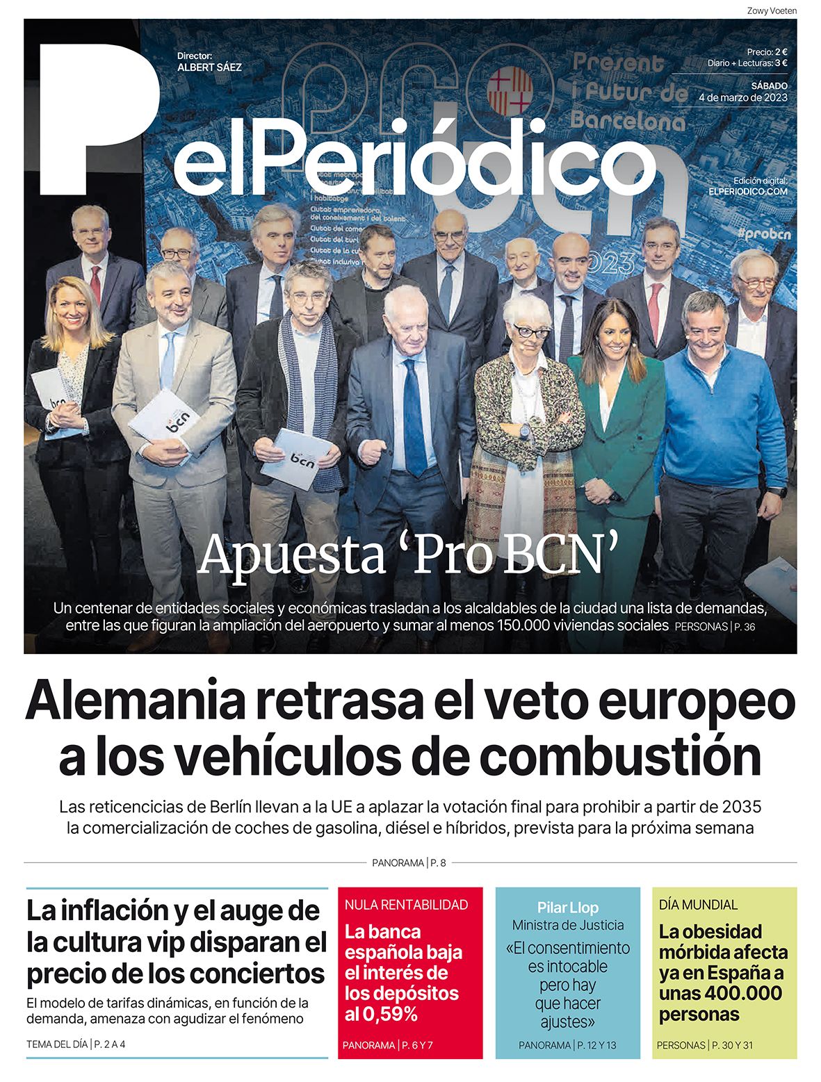 La portada de EL PERIÓDICO del 4 de marzo de 2023