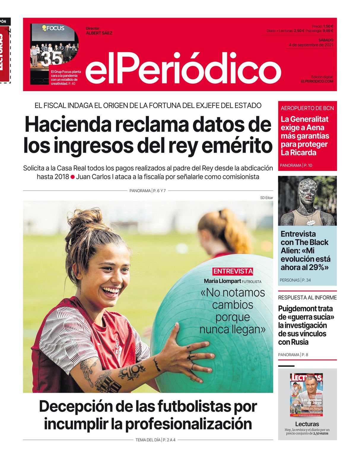 La portada de EL PERIÓDICO del 4 de septiembre de 2021 La portada de EL PERIÓDICO del 4 de septiembre de 2021