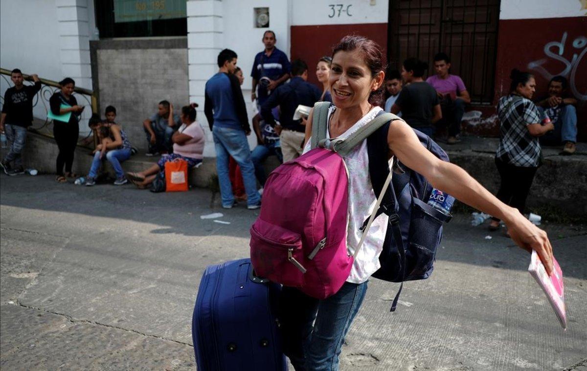 Una refugiada nicaragüense llegando a México.