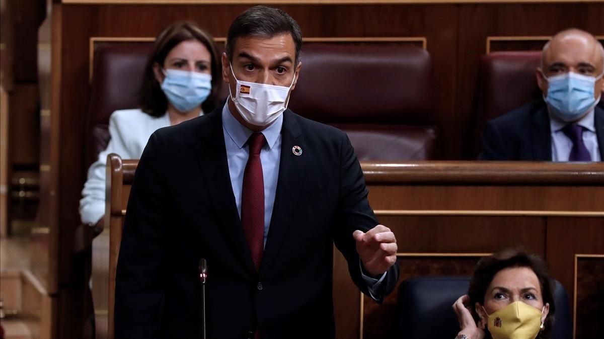 El presidente del Gobierno, Pedro Sánchez, durante su intervención en la sesión de control al Gobierno. El presidente del Gobierno, Pedro Sánchez, durante su intervención en la sesión de control al Gobierno.