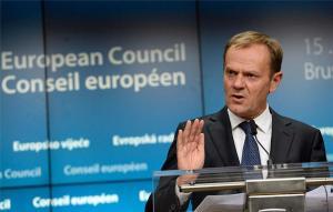 Tusk, en la rueda de prensa posterior a una reunión de los Veintiocho, en Bruselas.
