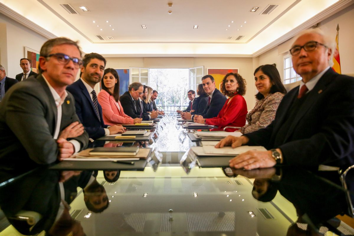 Primera reunión de la Mesa de Diálogo entre el Gobierno y la Generalitat, en febrero de 2020 Primera reunión de la Mesa de Diálogo entre el Gobierno y la Generalitat, en febrero de 2020