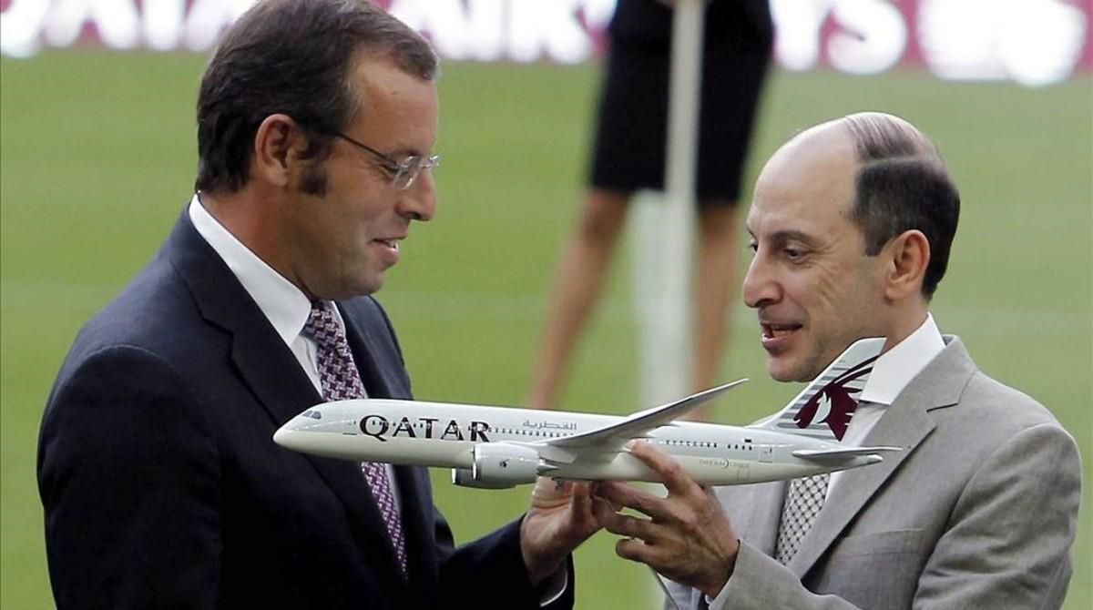 Sandro Rosell y el consejero delegado de Qatar Airways Akbar Al Albaker. Sandro Rosell y el consejero delegado de Qatar Airways Akbar Al Albaker.