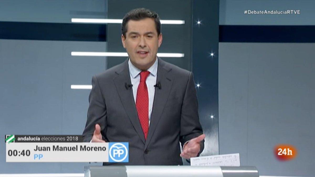 Juanma Moreno en el debate a cuatro de RTVE.