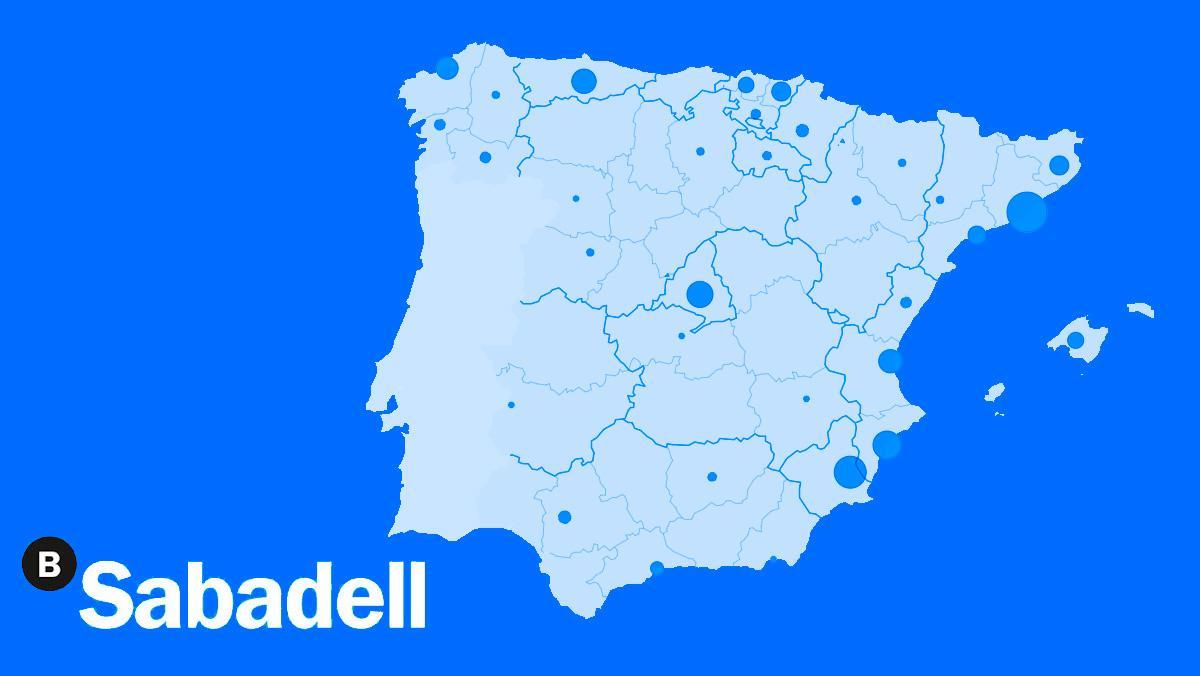 Mapa del tancament d’oficines del Banc Sabadell, per províncies