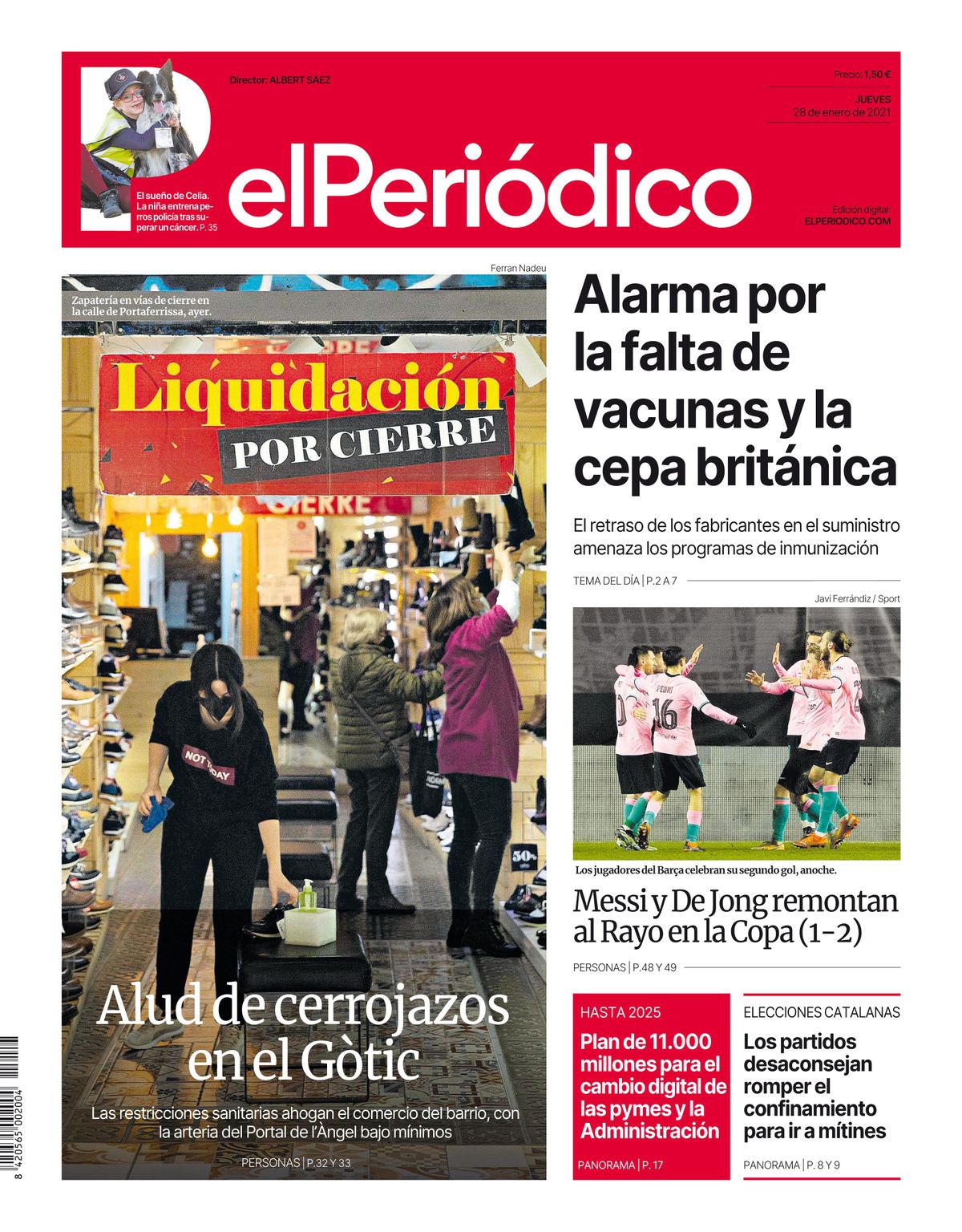 La portada d’EL PERIÓDICO del 28 de gener del 2021 La portada d’EL PERIÓDICO del 28 de gener del 2021