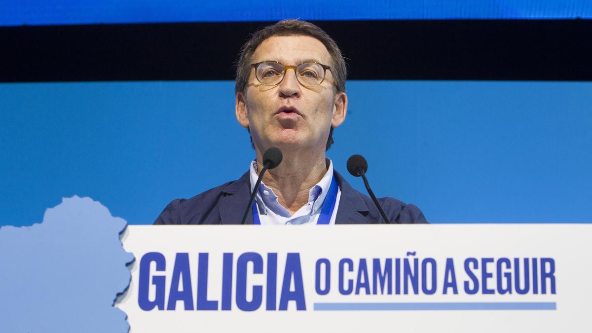 El presidente del PP, Alberto Núñez Feijóo, este domingo, en el congreso del partido en Galicia.