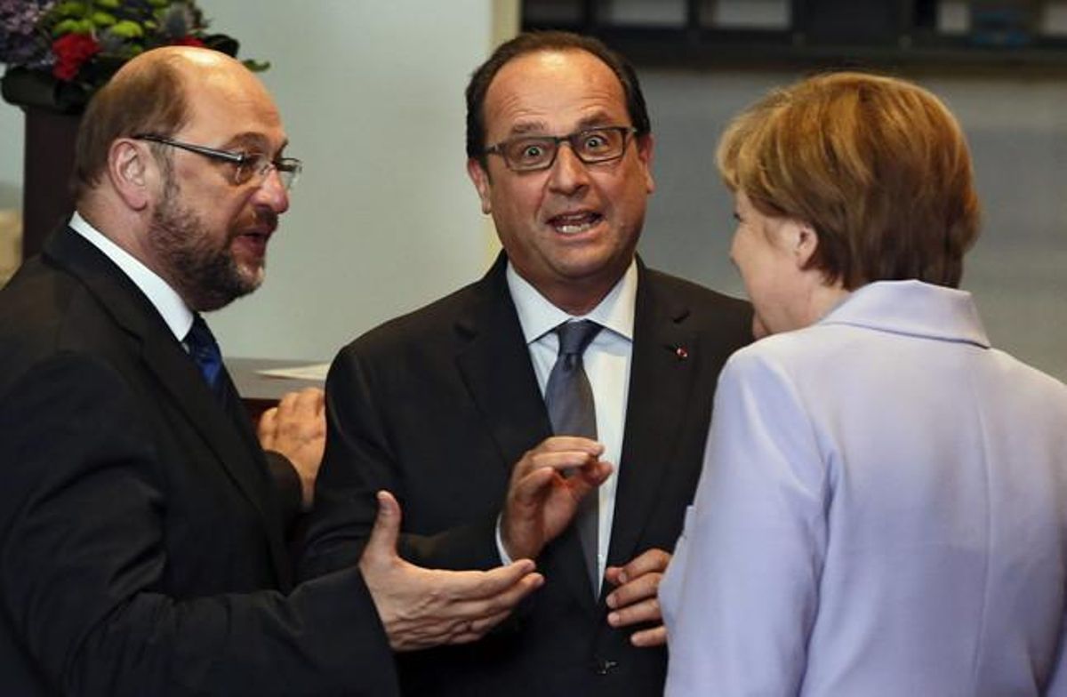 Martin Schulz, François Hollande y Angela Merkel, el pasado 25 de junio en Bruselas. Martin Schulz, François Hollande y Angela Merkel, el pasado 25 de junio en Bruselas.