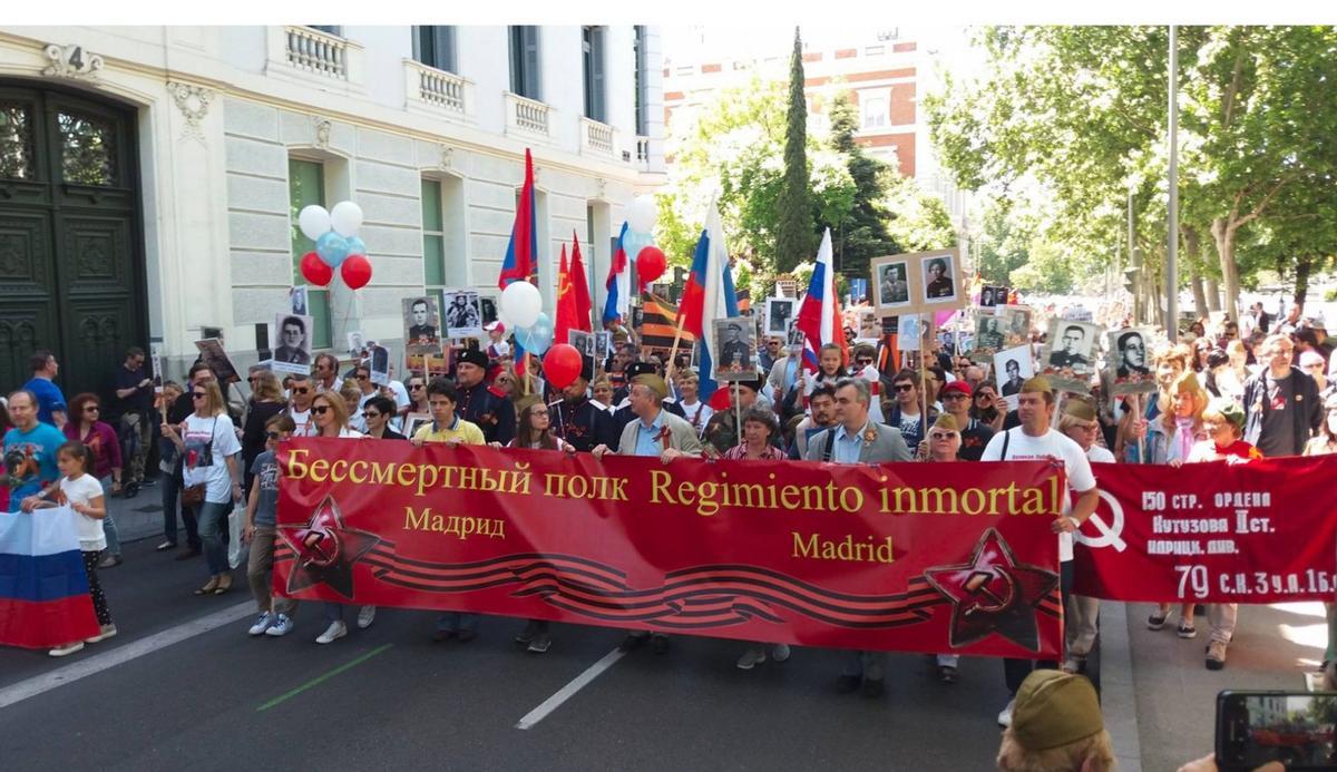 Marcha del Día de la Victoria ruso en Madrid, en mayo de 2016.