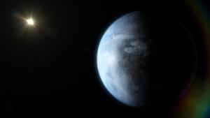 Representación artística de un planeta rocoso situado en la zona habitable  de su estrella. 