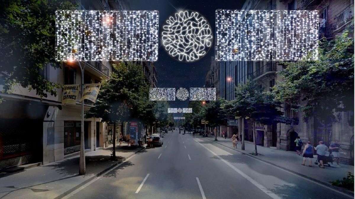 Simulación de las luces de Navidad en las calles de Barcelona. Simulación de las luces de Navidad en las calles de Barcelona.