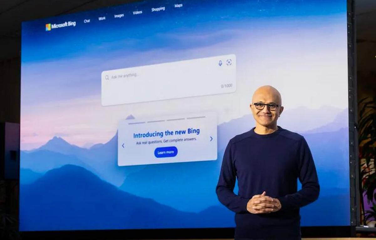 Satya Nadella, director ejecutivo de Microsoft, durante la presentación del nuevo buscador inteligente Bing