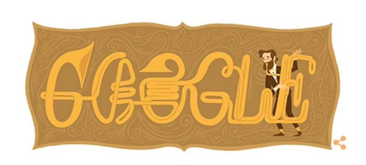 Google, ha cambiado la imagen de su ’doodle’ para rendir homenaje a un personaje importante en la historia de la música, Adolphe Sax, el inventor del saxofón