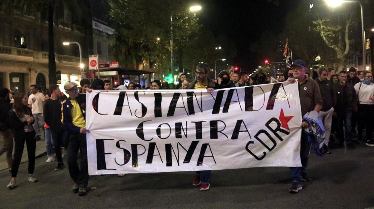 La pancarta de la castanyada contra Espanya. La pancarta de la castanyada contra Espanya.