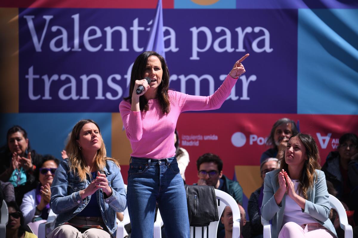 La secretaria general de Podemos, Ione Belarra, en un acto este sábado 