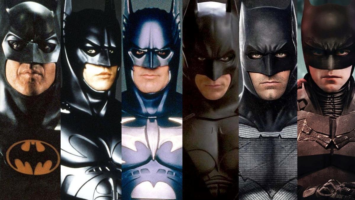 Los últimos Batman: de izquierda a derecha, Michael Keaton, Val Kilmer, George Clooney, Christian Bale, Ben Affleck y Robert Pattinson