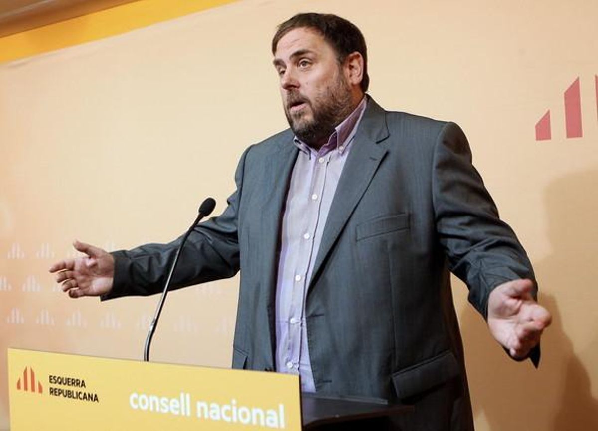 El presidente de ERC, Oriol Junqueras, durante su intervención en un consejo nacional del partido. El presidente de ERC, Oriol Junqueras, durante su intervención en un consejo nacional del partido.