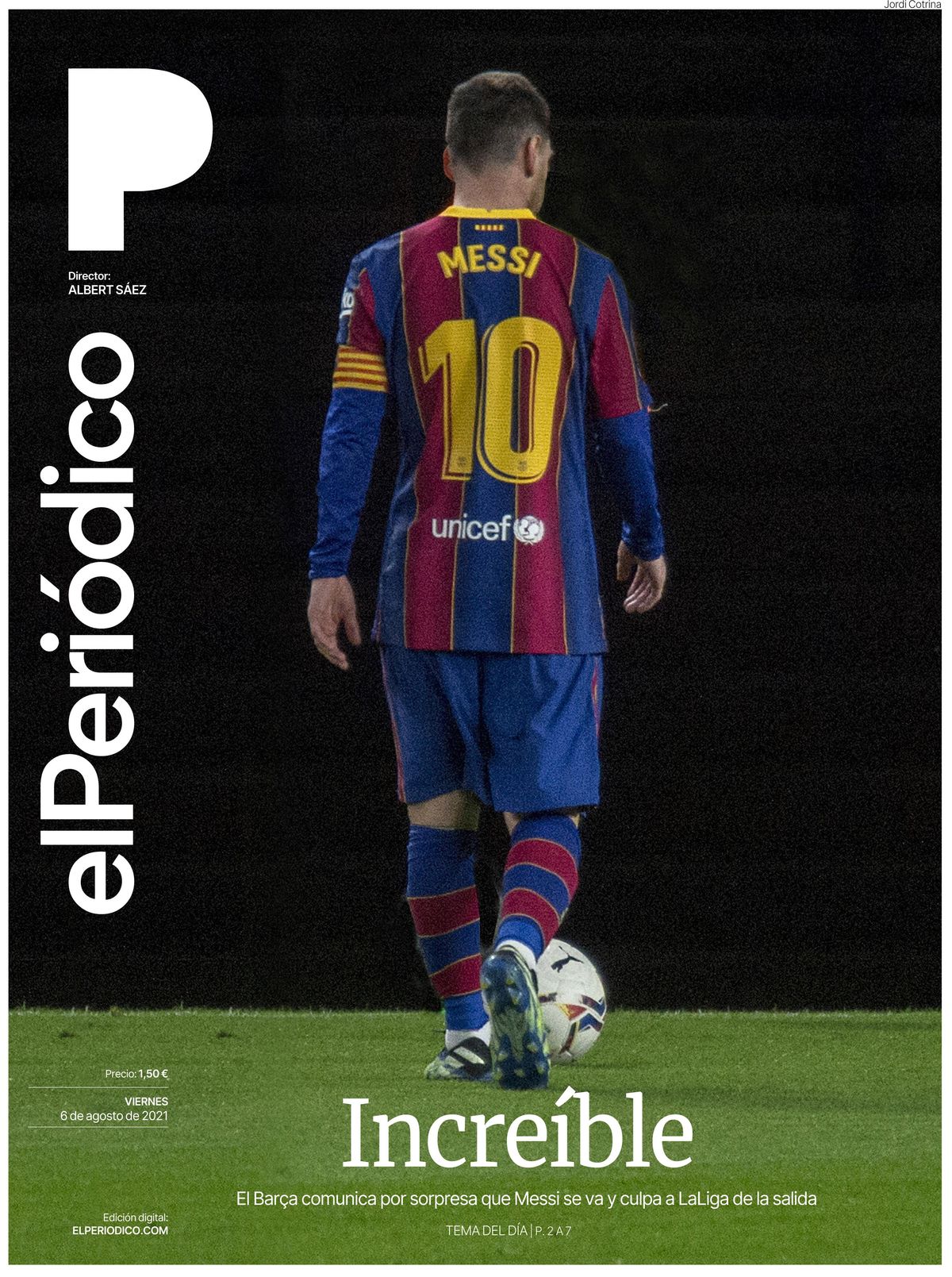 La portada de EL PERIÓDICO del 6 de agosto de 2021 La portada de EL PERIÓDICO del 6 de agosto de 2021