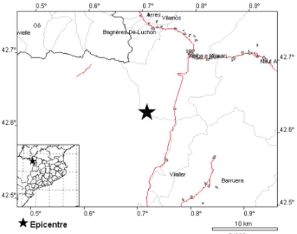 Un terratrèmol de 2,5 se sent a la Vall d’Aran, a prop d’Aragó