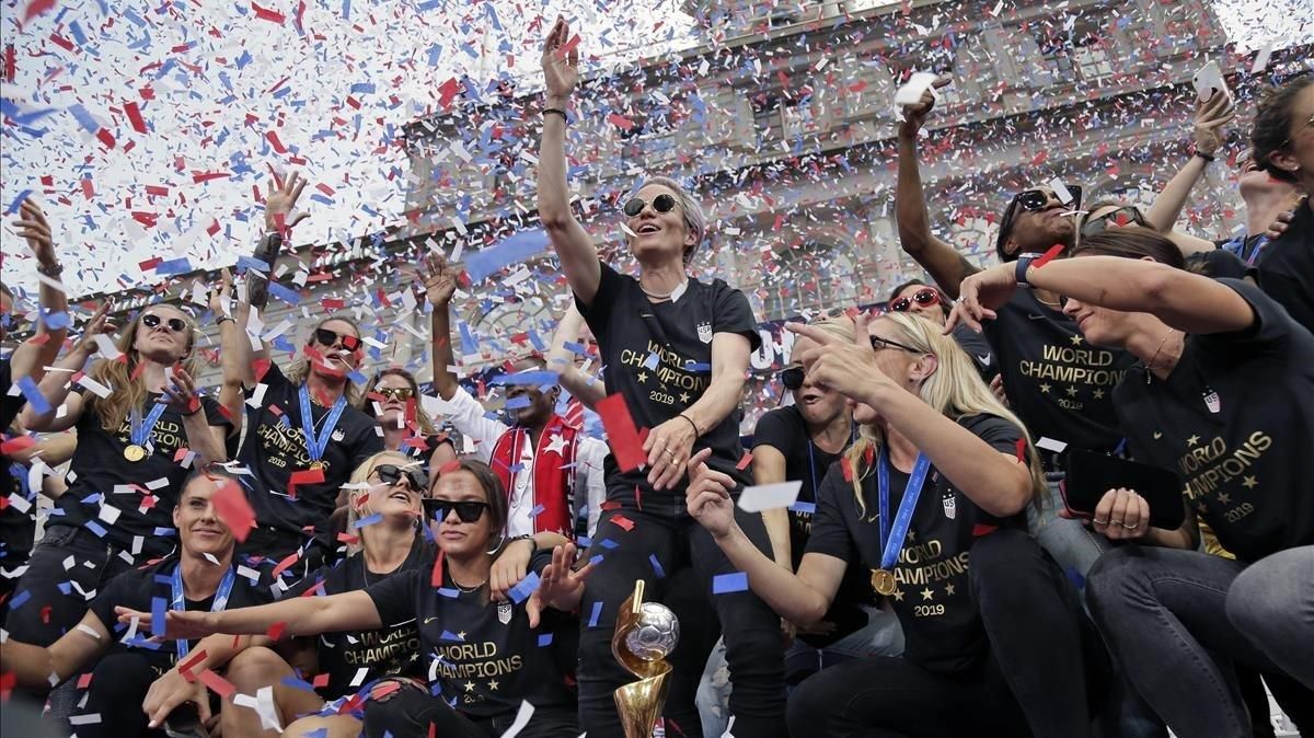 Megan rapinoe celebra en el City Hall de Nueva York el triunfo en el Mundial. Megan rapinoe celebra en el City Hall de Nueva York el triunfo en el Mundial.