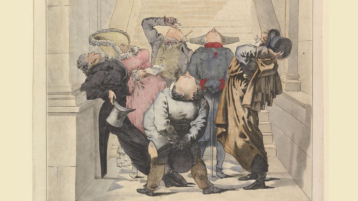 Caricatura de unos visitantes a una exposición en 1824. Caricatura de unos visitantes a una exposición en 1824.