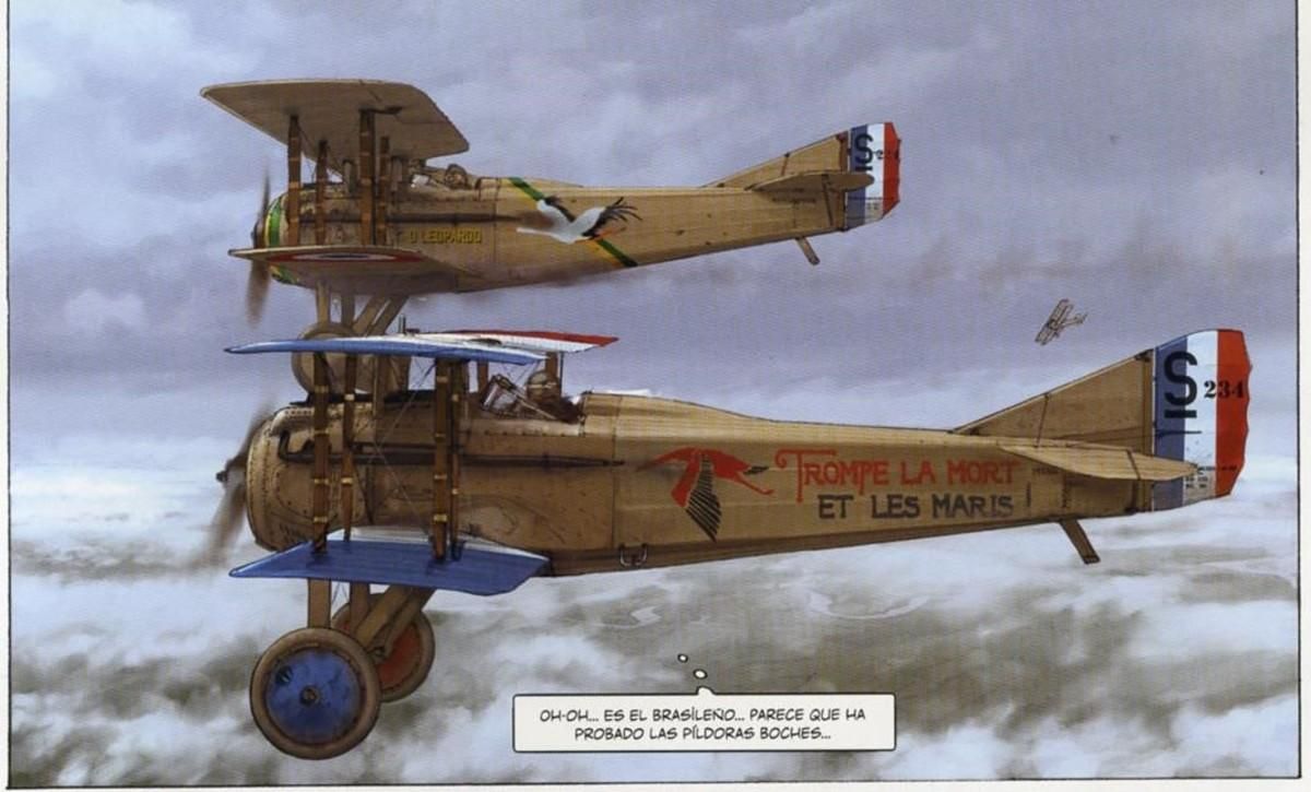 Viñeta de la serie ’El piloto del Edelweiss’, de Romain Hugault y Yann. Viñeta de la serie ’El piloto del Edelweiss’, de Romain Hugault y Yann.