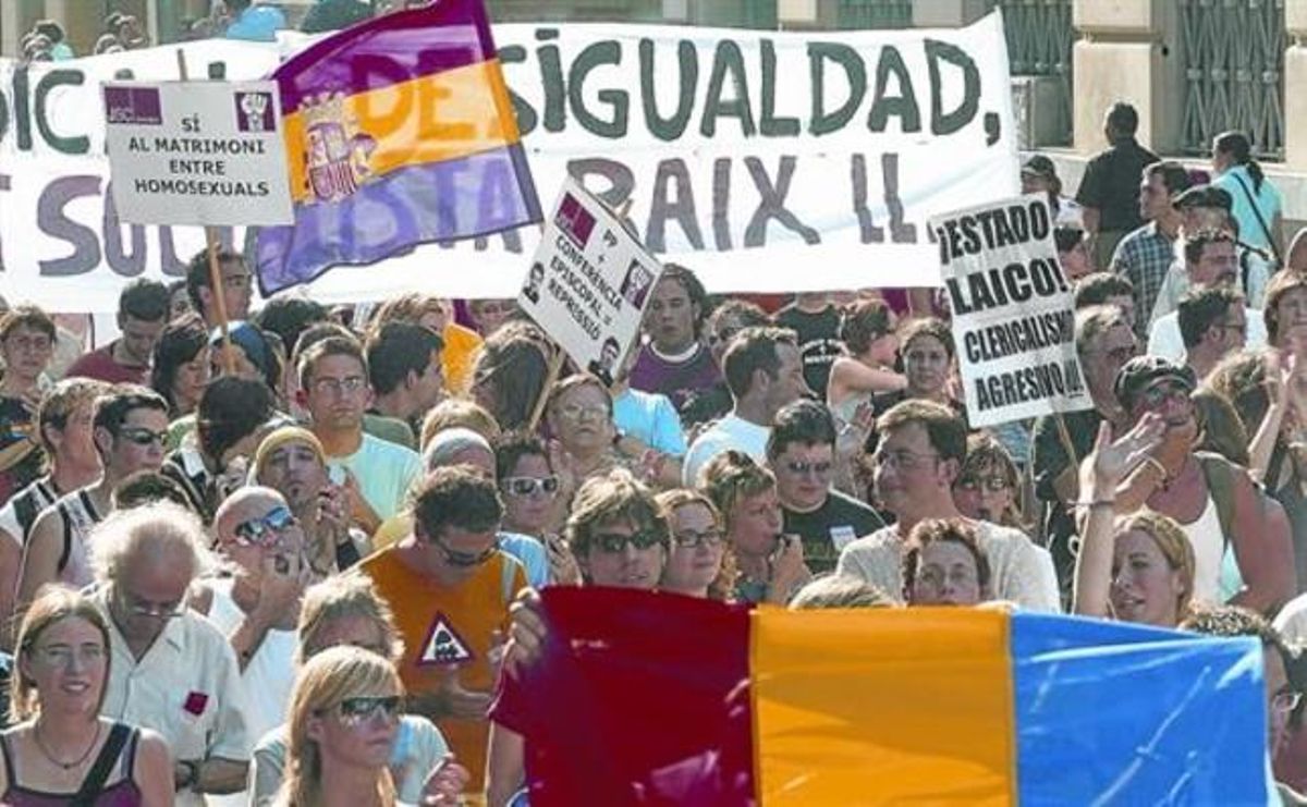 Manifestación en Barcelona a favor del matrimonio gay. Manifestación en Barcelona a favor del matrimonio gay.