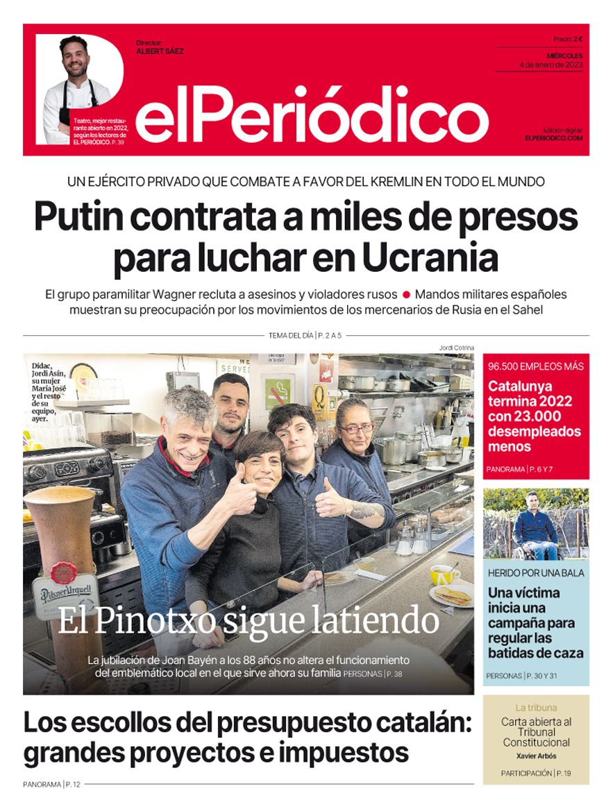 La portada de EL PERIÓDICO del 4 de enero de 2023