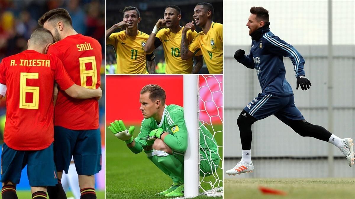 Iniesta, junto a Saúl; el tridente de Brasil (Coutinho, Neymar y Gabriel Jesús), Messi y Ter Stegen, algunos de los protagonistas del Mundial de Rusia que se inaugurará el 14 de junio en Moscú. Iniesta, junto a Saúl; el tridente de Brasil (Coutinho, Neymar y Gabriel Jesús), Messi y Ter Stegen, algunos de los protagonistas del Mundial de Rusia que se inaugurará el 14 de junio en Moscú.