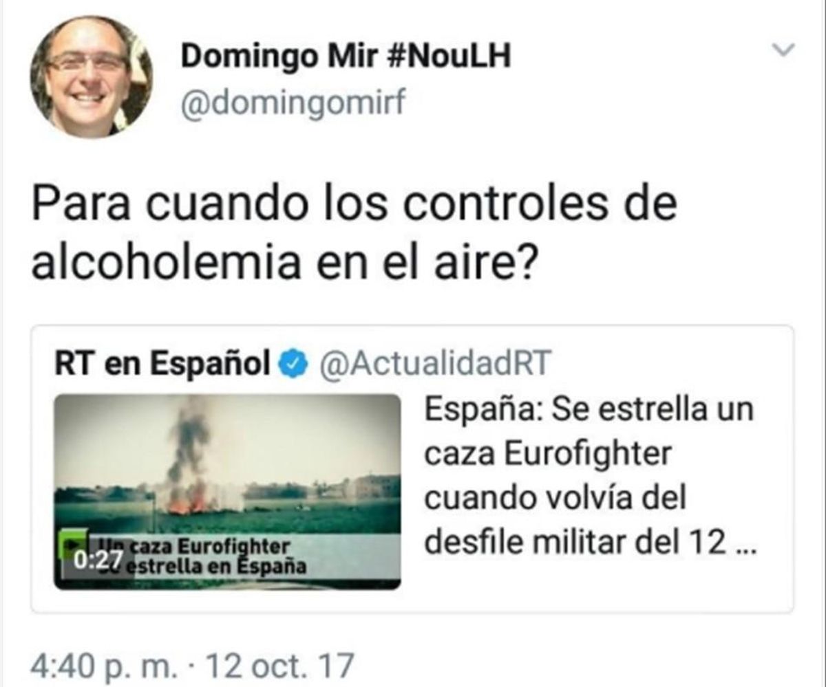 ERC suspèn un càrrec que va ironitzar amb l'accident de l'Eurofighter ERC suspèn un càrrec que va ironitzar amb l'accident de l'Eurofighter