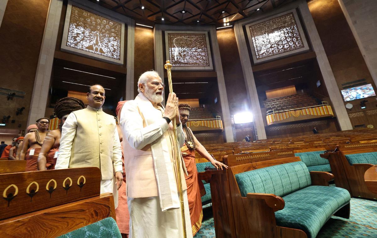 El primer ministro de la India, Narendra Modri, durante la inauguración del Parlamento en Nueva Delhi.