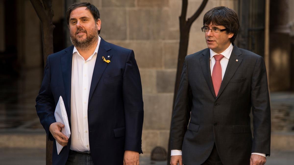 Oriol Junqueras y Carles Pugdemont en la Generalitat.