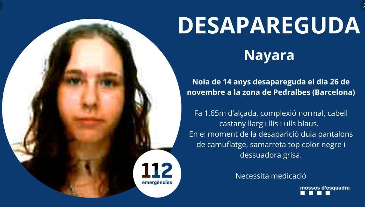 Los Mossos buscan a Nayara, una joven de 14 años desaparecida en Barcelona hace cuatro días