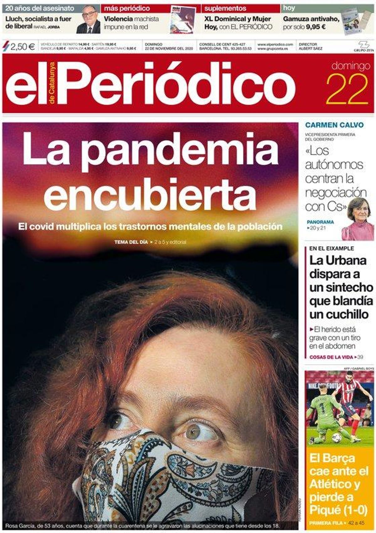 La portada de EL PERIÓDICO del 22 de noviembre del 2020 La portada de EL PERIÓDICO del 22 de noviembre del 2020